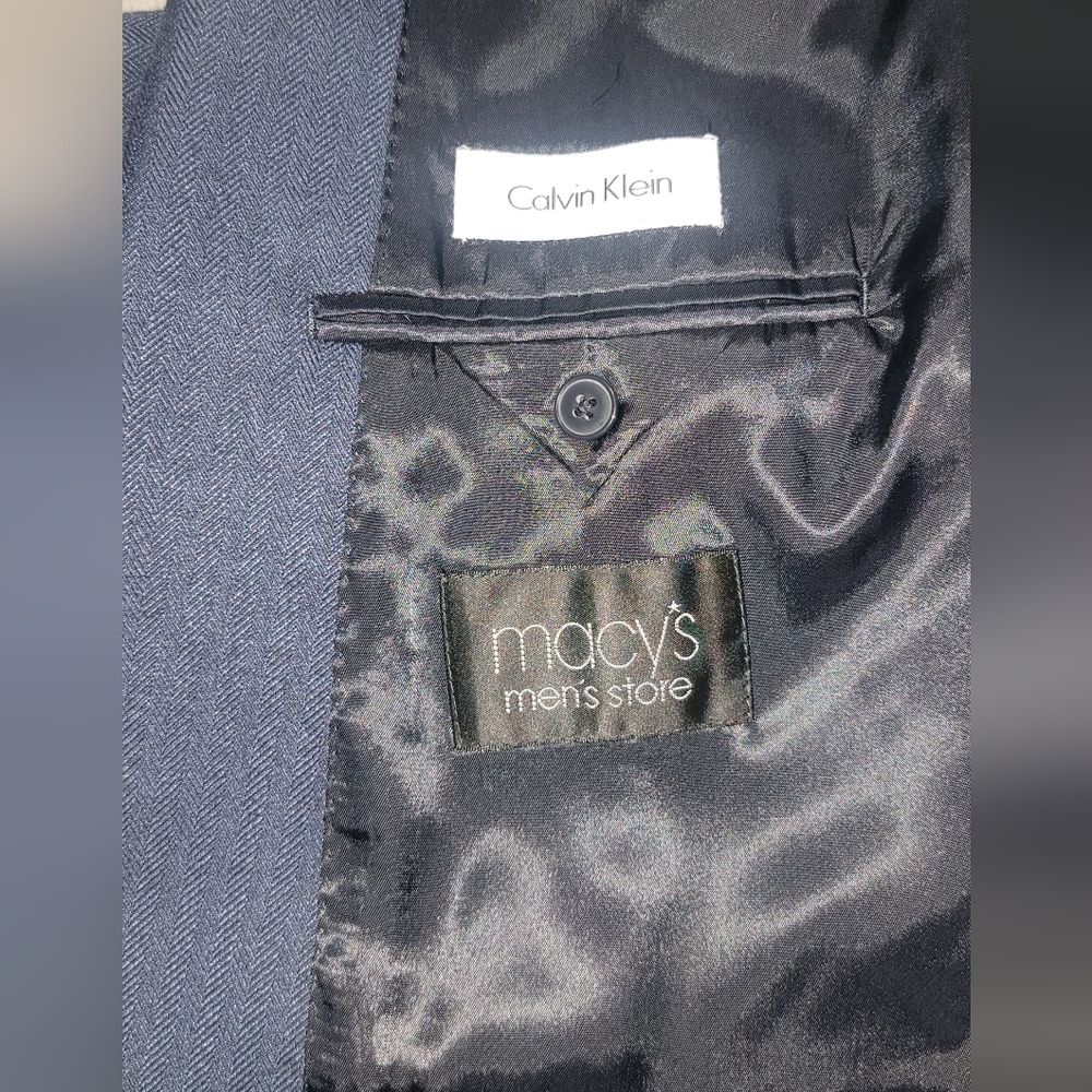 Calvin Klein Blazer Mens Blue Size 42R Herringbone Pattern - Picture 7 of 8